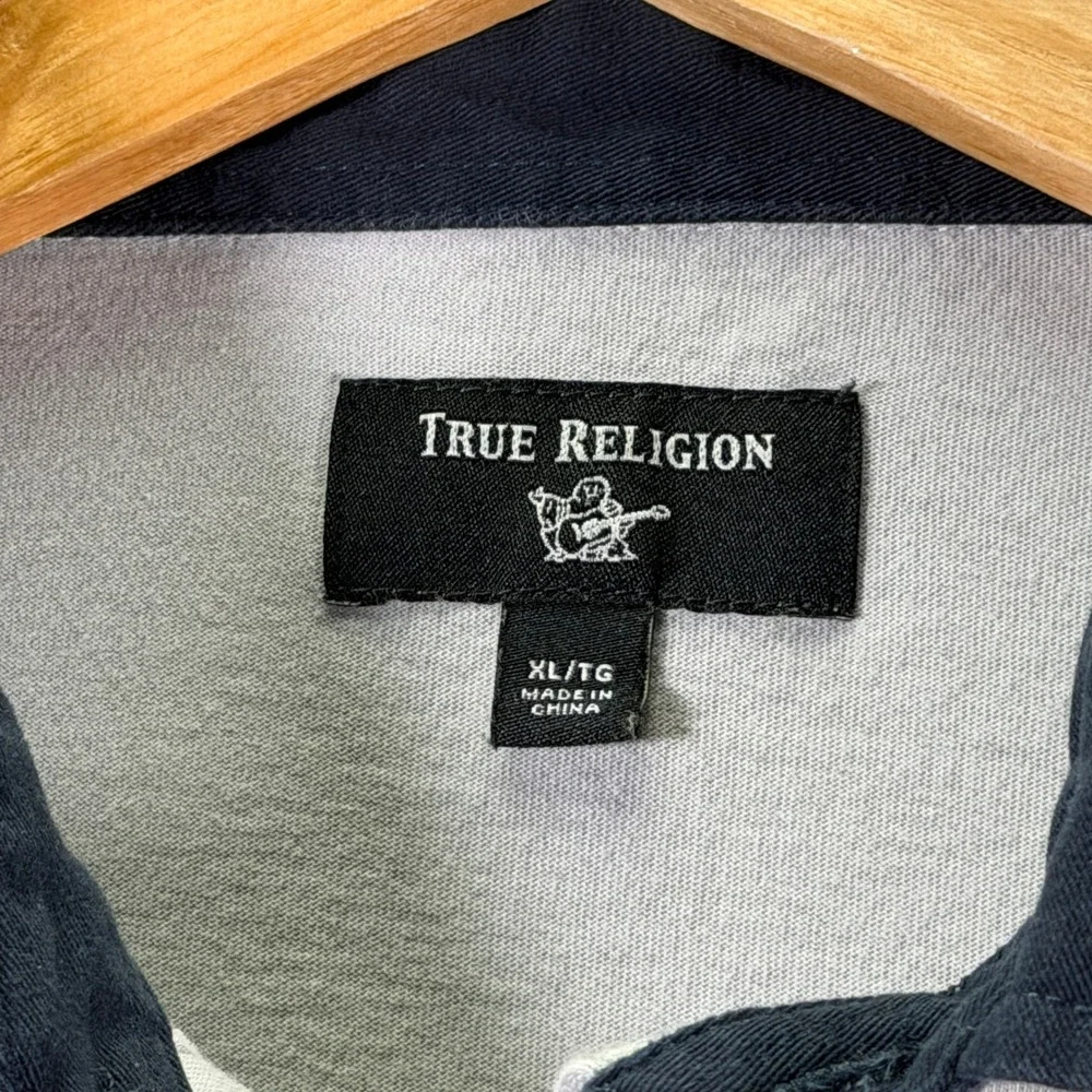True Religion Colorblock Long Sleeve Rugby Shirt Men's XL‎ Tall Gray White Logo